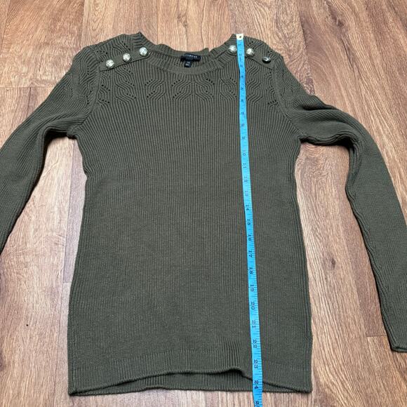 Talbots Womens Olive Green Scoop Neck Sweater Brass Buttons Open Knit Size XS - Picture 7 of 7